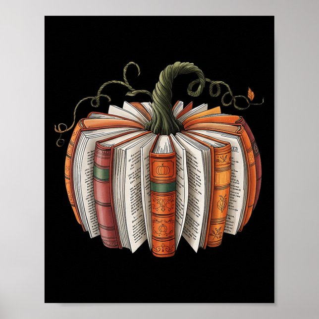 Halloween Teacher Librarians Fall Book Pumpkin Ret Poster (Front)