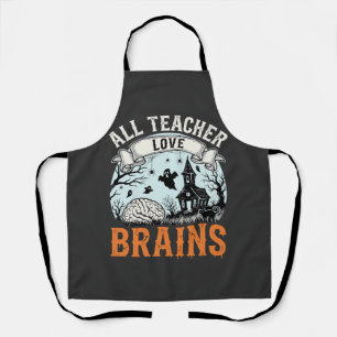 Halloween Teacher Love Brains Haunted Classroom Apron