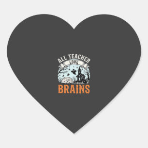 Halloween Teacher Love Brains Haunted Classroom Heart Sticker