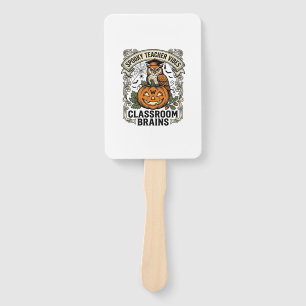 Halloween Teacher Pumpkin Owl Vintage School Shirt Hand Fan