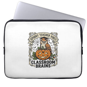 Halloween Teacher Pumpkin Owl Vintage School Shirt Laptop Sleeve