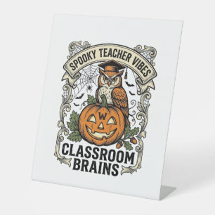Halloween Teacher Pumpkin Owl Vintage School Shirt Pedestal Sign