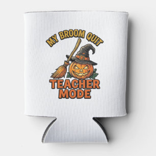 Halloween Teacher Shirt Funny Broom Trouble Design Can Cooler