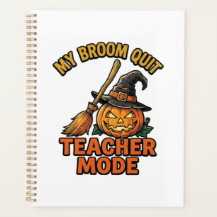 Halloween Teacher Shirt Funny Broom Trouble Design Planner