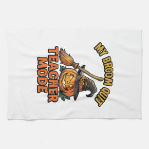 Halloween Teacher Shirt Funny Broom Trouble Design Tea Towel