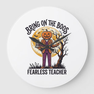 Halloween Teacher Shirt Vintage Engraving Pumpkin Large Clock