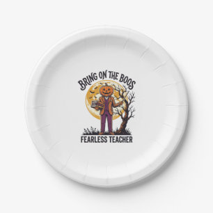 Halloween Teacher Shirt Vintage Engraving Pumpkin Paper Plate