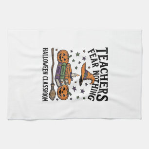 Halloween Teacher Shirt With Witchy Books_1 Tea Towel