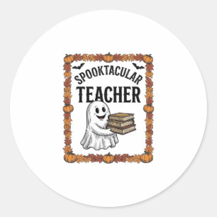 Halloween Teacher Spooktacular Ghost Books Vintage Classic Round Sticker