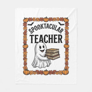 Halloween Teacher Spooktacular Ghost Books Vintage Fleece Blanket