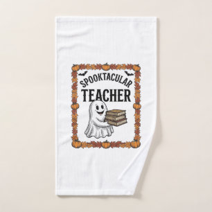 Halloween Teacher Spooktacular Ghost Books Vintage Hand Towel