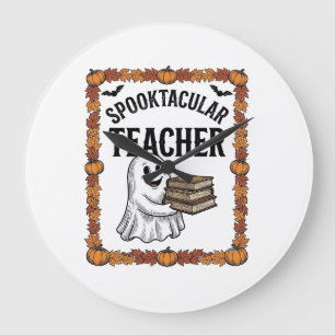Halloween Teacher Spooktacular Ghost Books Vintage Large Clock