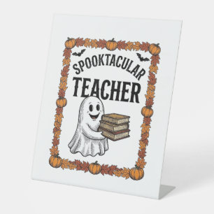 Halloween Teacher Spooktacular Ghost Books Vintage Pedestal Sign