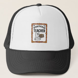 Halloween Teacher Spooktacular Ghost Books Vintage Trucker Hat