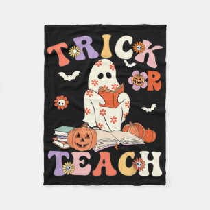 Halloween Teacher Trick Or Teach Groovy Floral Gho Fleece Blanket