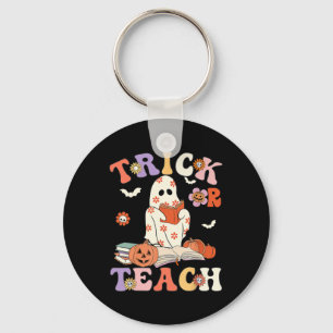 Halloween Teacher Trick Or Teach Groovy Floral Gho Key Ring