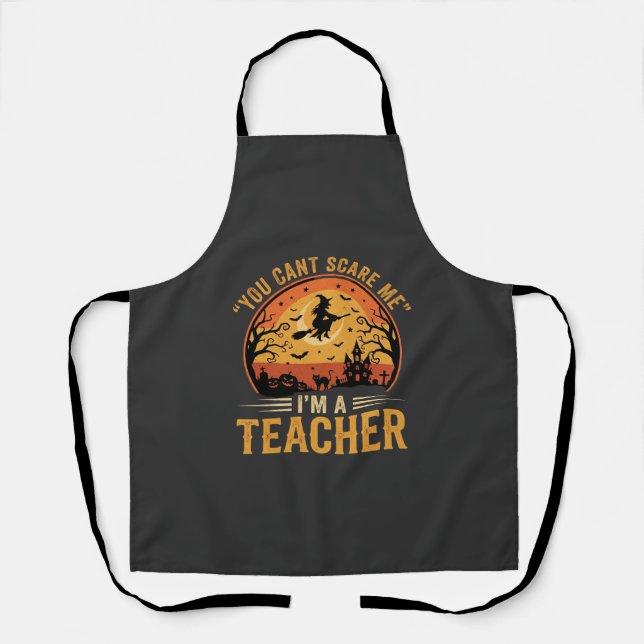Halloween Teacher Witch Cat Design Apron (Front)