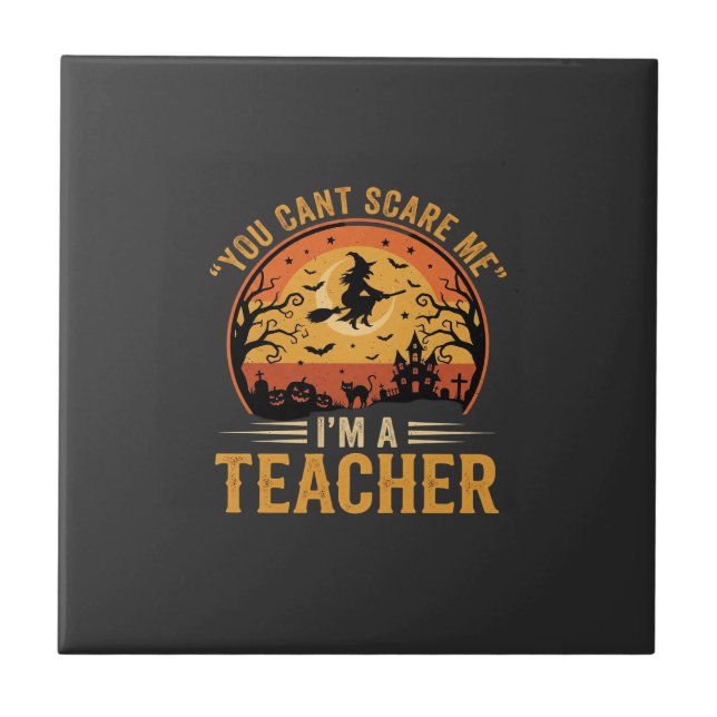 Halloween Teacher Witch Cat Design Ceramic Tile (Front)