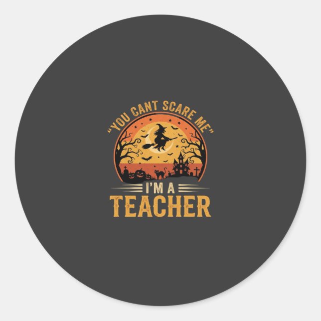 Halloween Teacher Witch Cat Design Classic Round Sticker (Front)