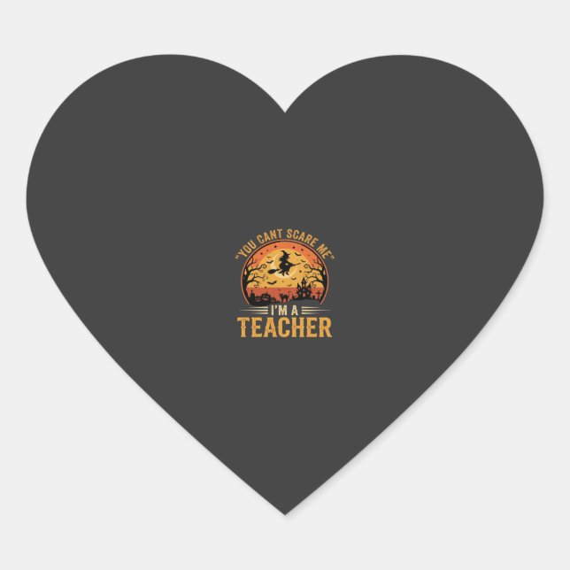 Halloween Teacher Witch Cat Design Heart Sticker (Front)