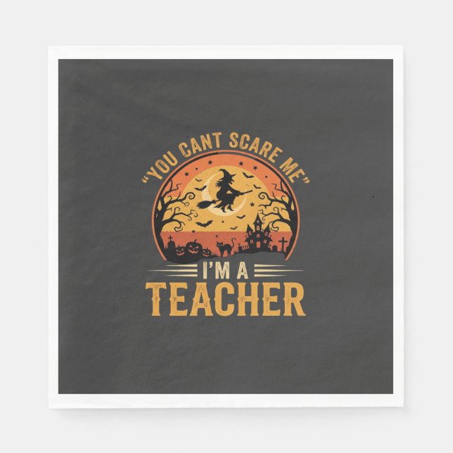 Halloween Teacher Witch Cat Design Napkin (Front)