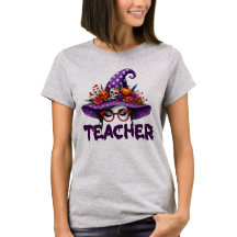 Halloween Teacher Witch Hat Tshirt