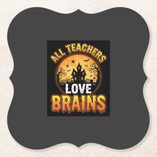 Halloween Teacher Zombie Brains Horror Moon Design Paper Coaster
