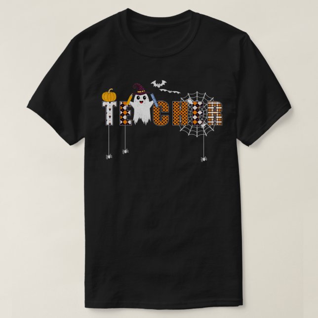 Halloween Teachers Ghost T-Shirt (Design Front)