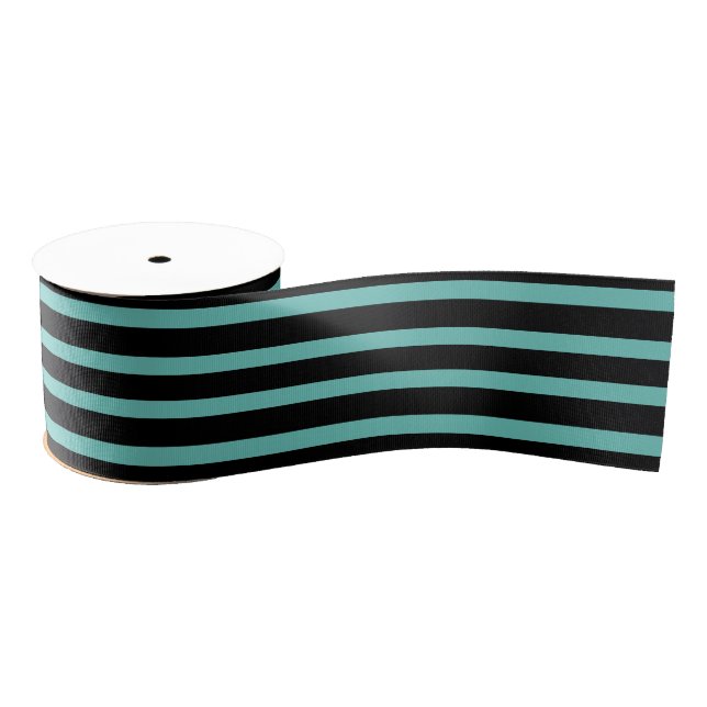 Halloween Teal and Black Striped Ribbon Grosgrain Ribbon (Spool)