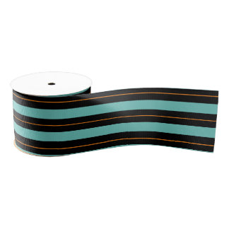 Halloween Teal,  Black and Orange Striped Ribbon Grosgrain Ribbon