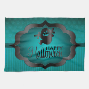Halloween teal ghost tea towel