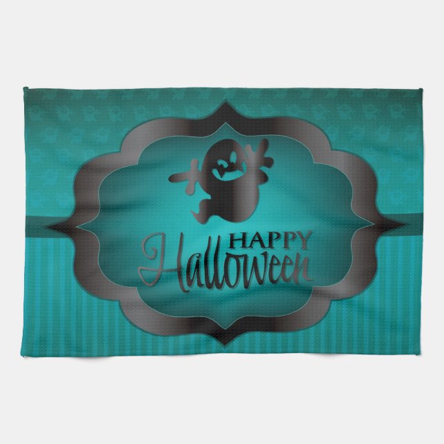 Halloween teal ghost tea towel (Horizontal)