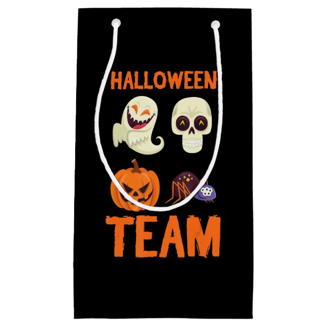 Halloween Team Skeleton Pumpkin Ghost Spider Spook Small Gift Bag (Front)