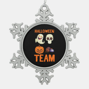 Halloween Team Skeleton Pumpkin Ghost Spider Spook Snowflake Pewter Christmas Ornament