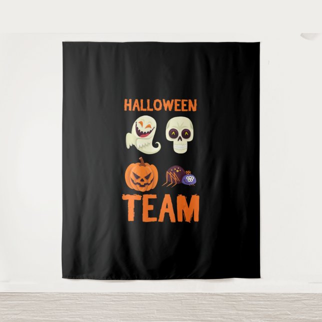 Halloween Team Skeleton Pumpkin Ghost Spider Spook Tapestry (Front)