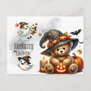 Halloween Teddy Bear Wizard Holiday Postcard