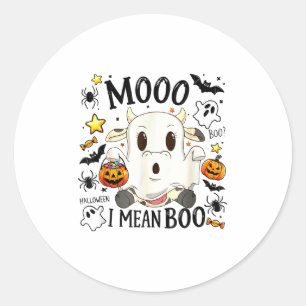 Halloween Tee Funny Moo I Mean Boo Cute Cow Spooky Classic Round Sticker
