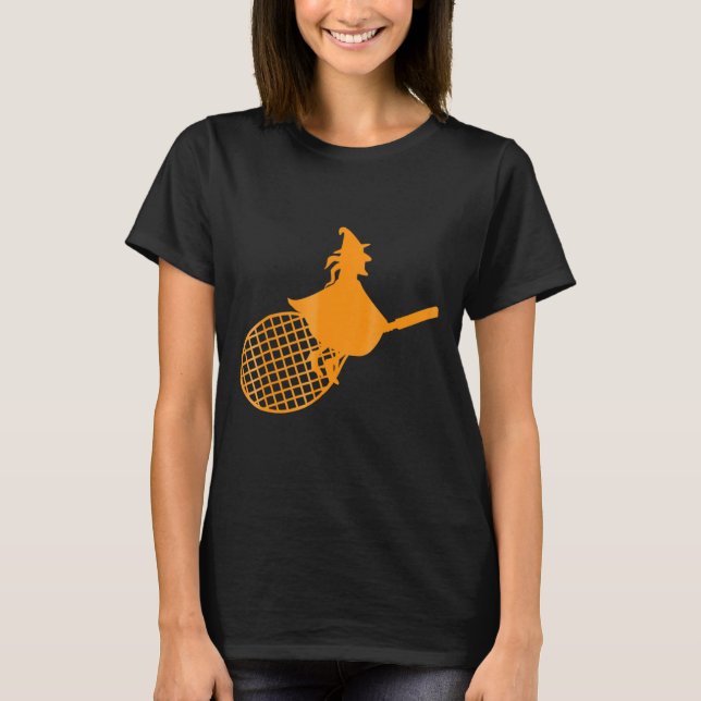 Halloween Tennis  Witch On Tennis Racket T-Shirt (Front)