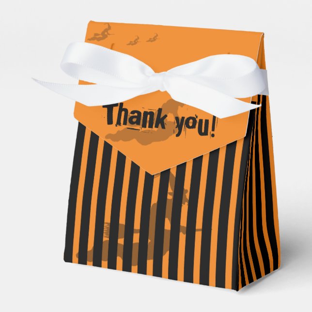 Halloween Thank You: Black/Orange Stripes Witch Favour Box (Front Side)