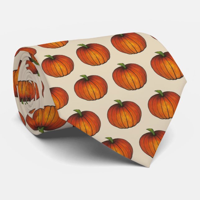 Halloween Thanksgiving Autumn Harvest Fall Pumpkin Tie (Rolled)