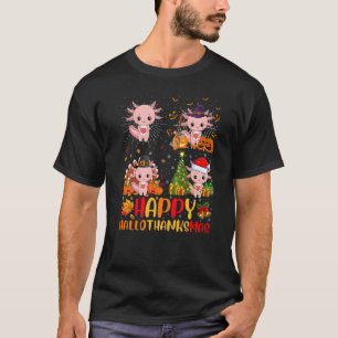 Halloween Thanksgiving Christmas Axolotl Hallothan T-Shirt