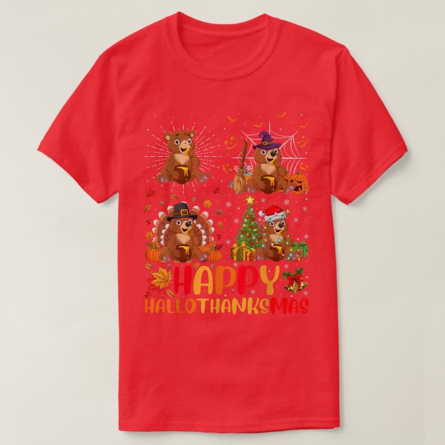 Halloween Thanksgiving Christmas Bear Hallothanksm T-Shirt (Design Front)