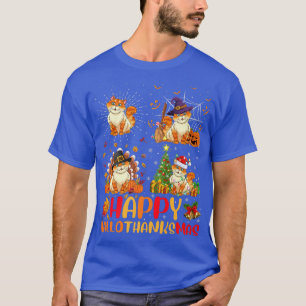 Halloween Thanksgiving Christmas Cat Hallothanksma T-Shirt
