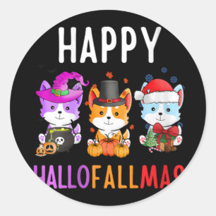 Halloween Thanksgiving Christmas Cat Lover HalloFa Classic Round Sticker