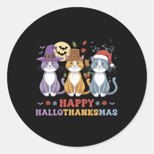 Halloween Thanksgiving Christmas Cats Happy Hallot Classic Round Sticker
