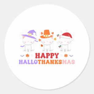 Halloween Thanksgiving Christmas Cats Happy Hallot Classic Round Sticker