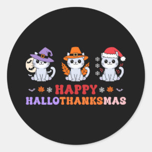 Halloween Thanksgiving Christmas Cats Happy Hallot Classic Round Sticker