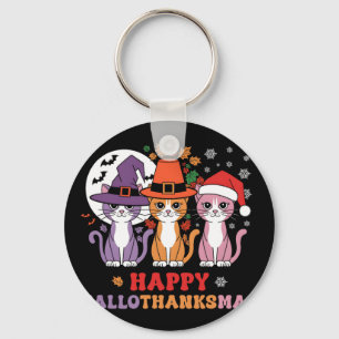 Halloween Thanksgiving Christmas Cats Happy Hallot Key Ring