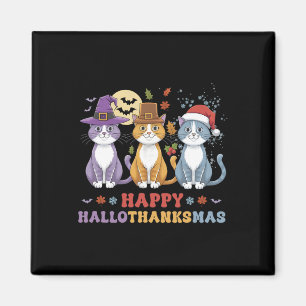 Halloween Thanksgiving Christmas Cats Happy Hallot Magnet