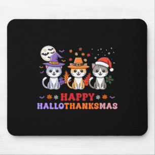 Halloween Thanksgiving Christmas Cats Happy Hallot Mouse Pad